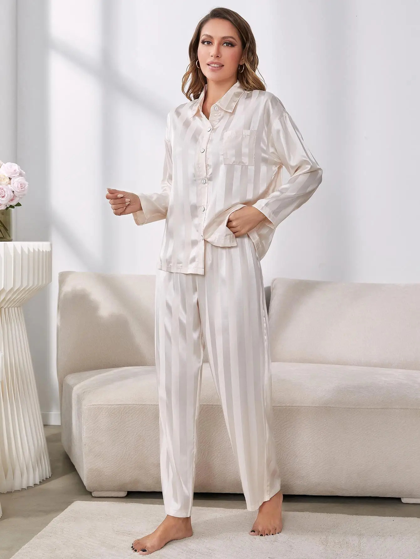 Red checkered womens sleepwear 2-piece sleepwear top and pants autumn and winter sleepwear HomeWear clothing front button with chest pocket 241112