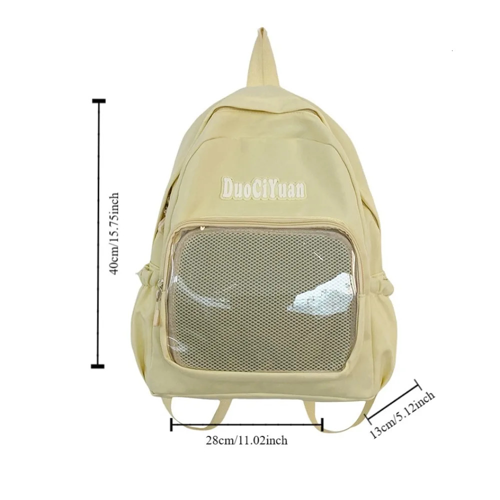 Fashion Nylon Jk Transparent Backpack Large Capacity Solid Color Pocket Itabag Y2k Simple Korean School Bag for 241111
