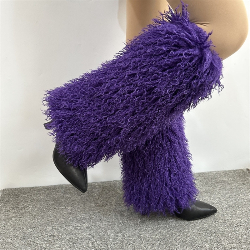 Q1FA Women Fuzzy Leg Warmer Boot Cover Harajuku Solid Color Vintage Furry Plush Leggings Shoes Cuffs Long Socks Streetwear