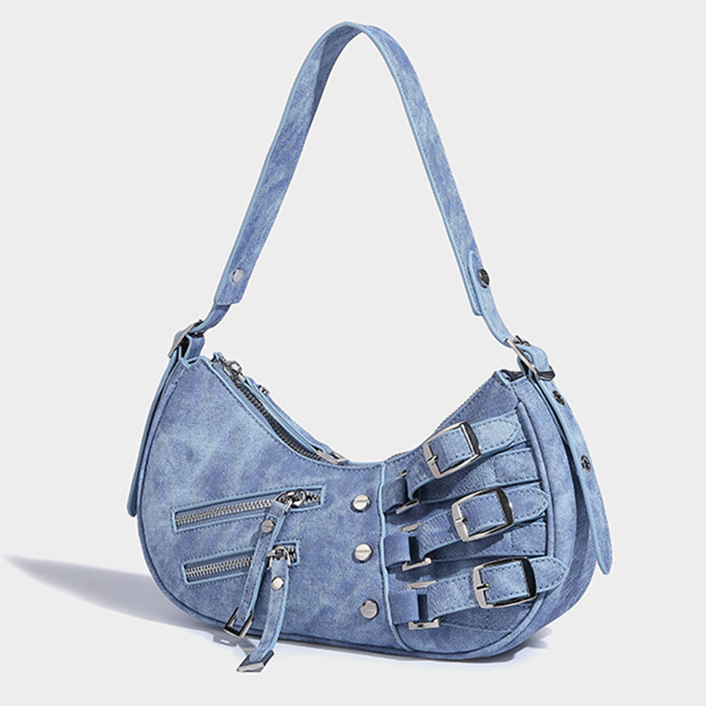 Women Retro Shoulder Bag Zipper Y2k Handbag Purse Strap Adjustable Satchel Hobo Bag Vintage Armpit Bag Aesthetic Purse