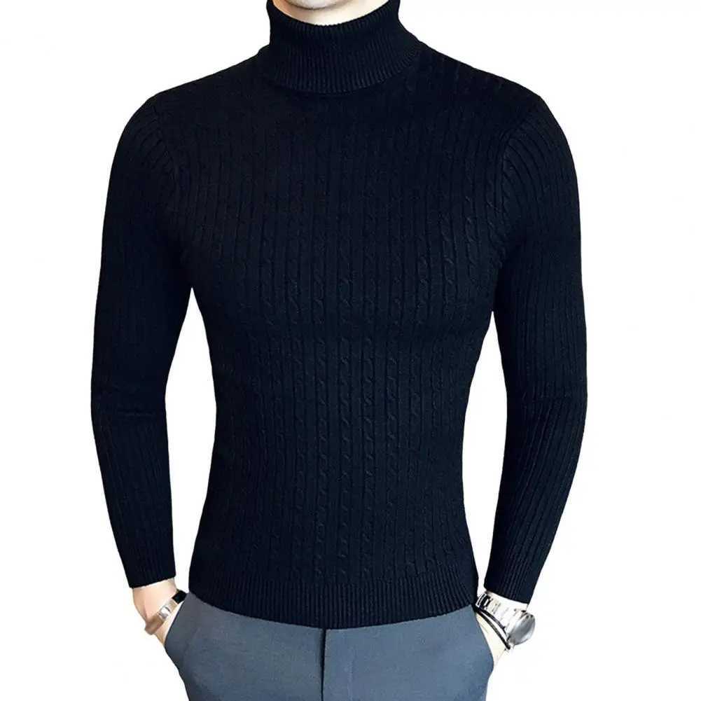 Autumn and Winter Mens Top Collar Sweater Warm Knitted Floral Korean Solid Color Casual Slimming Sweater Mens Bottom Sweater W2411111