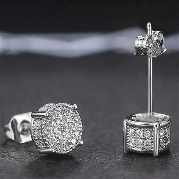 Fancy Round Shaped Stud Earrings Paved Shiny CZ Stone Silver Color/Gold Everyday Fashion Versatile Women's Ear Jewelry