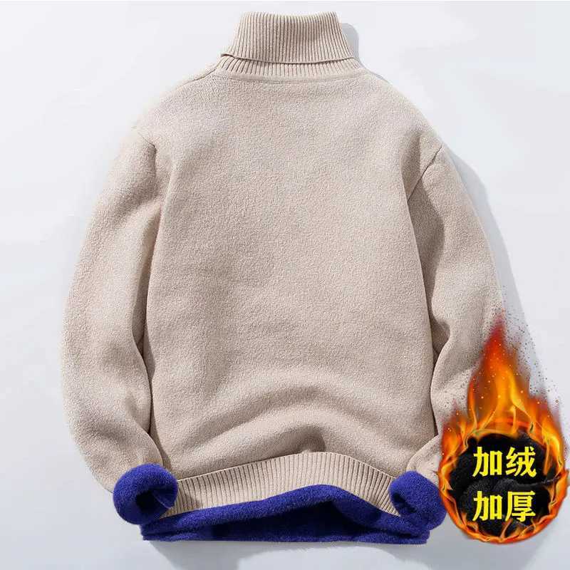 Autumn and winter new mens casual knitted sweater with velvet sweater flannel new spandex turtle neck mens brand clothing W2411111