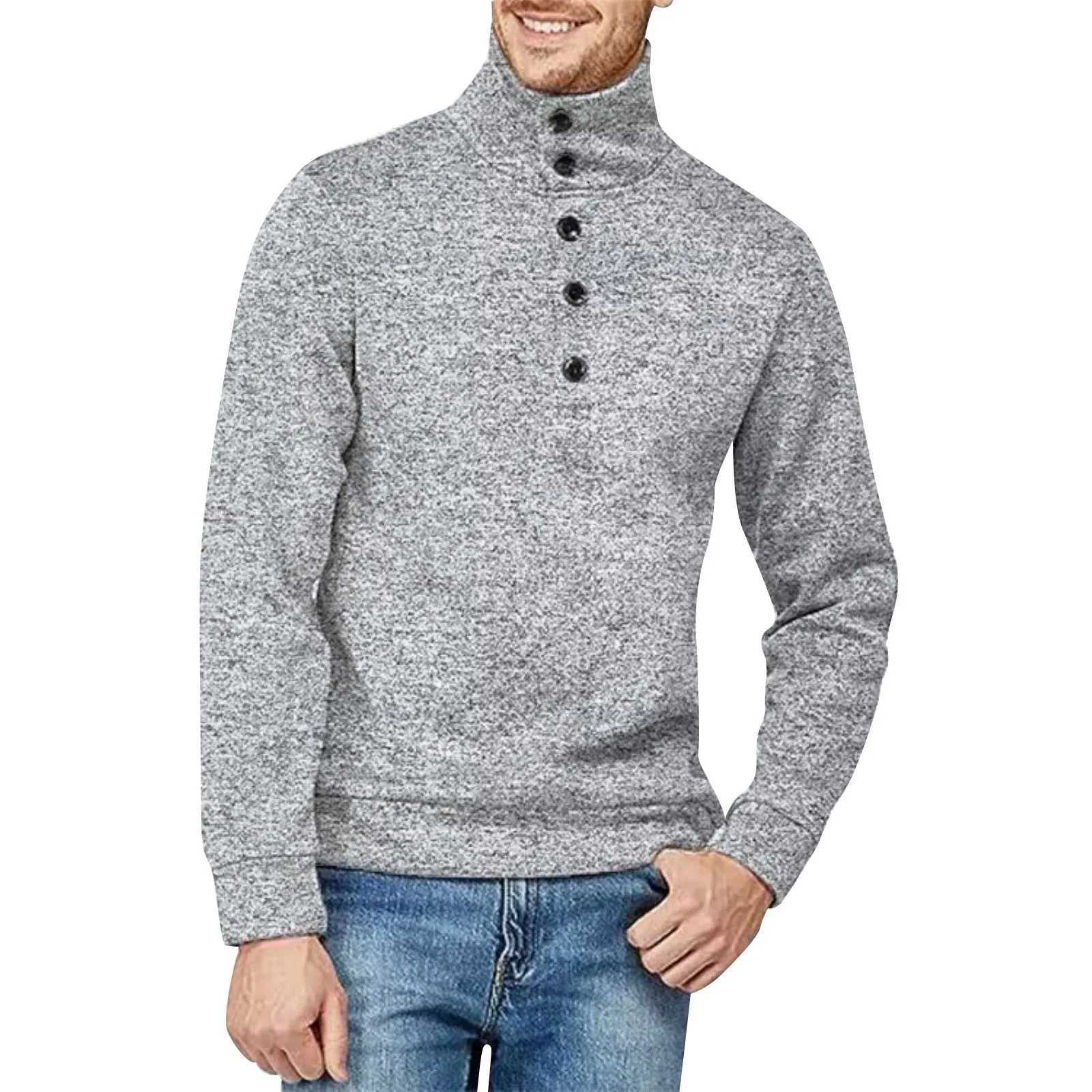 New Lanhua Mens Autumn Top Button Down Turtle Collar Knitted Sweater Long Sleeve Mens Casual T-shirt W2411111