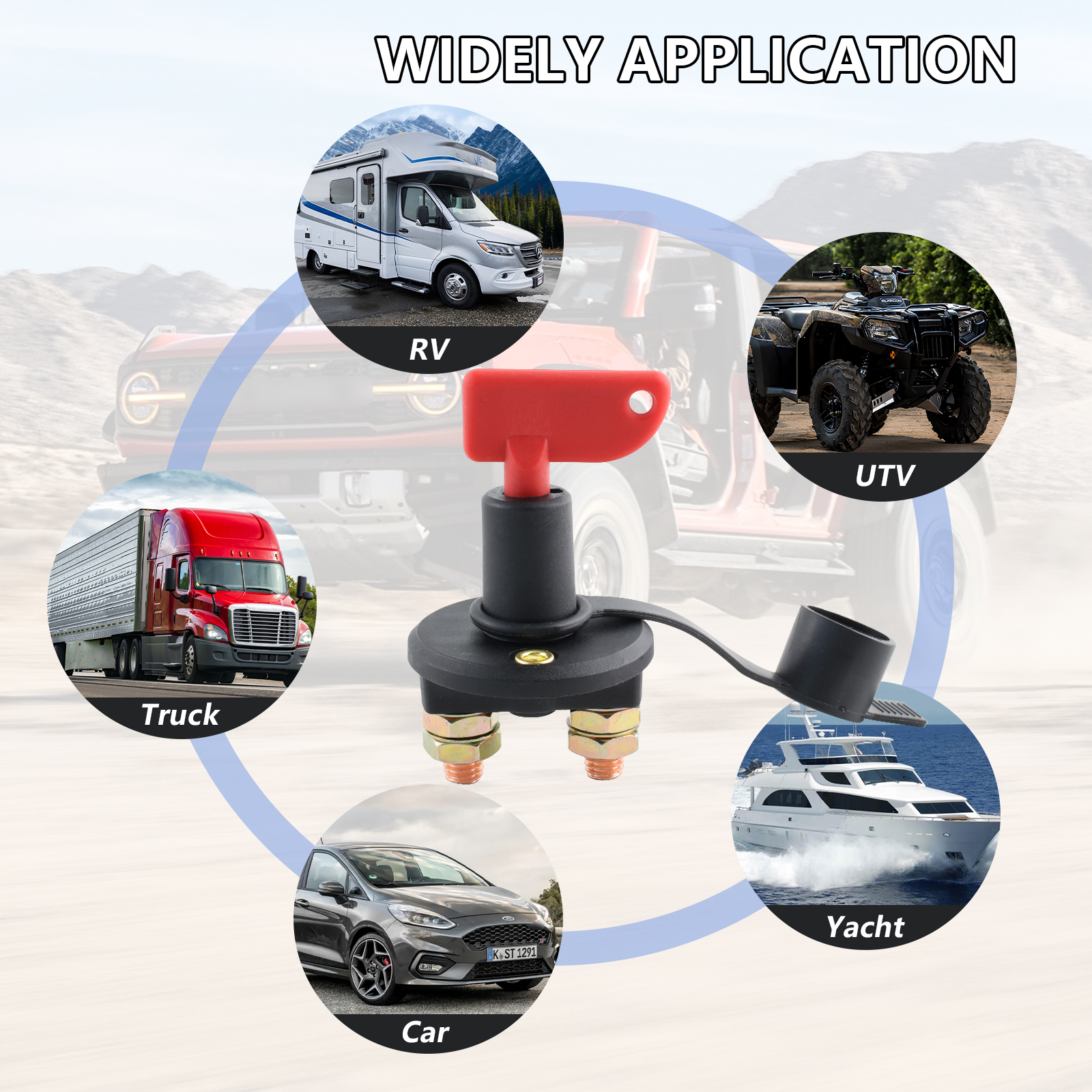 Key 12-24V Car Battery Power Disconnect Isolator Circuit Breaker Main Kill Cut-off Switch Insulated Rotary