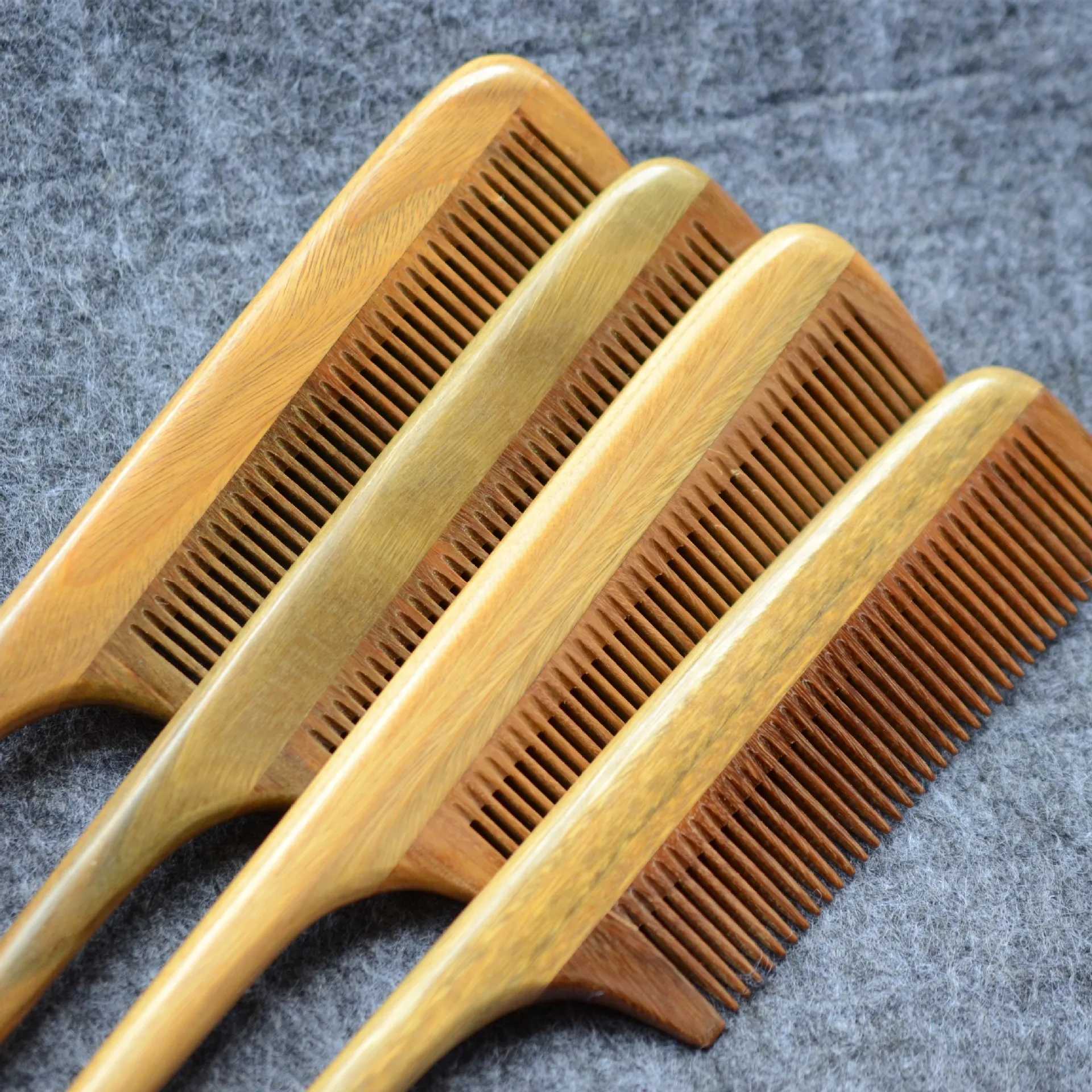 Natural green sandalwood comb 2cm fine teeth thick pointed tail comb hair styling comb hair decoration comb W241112
