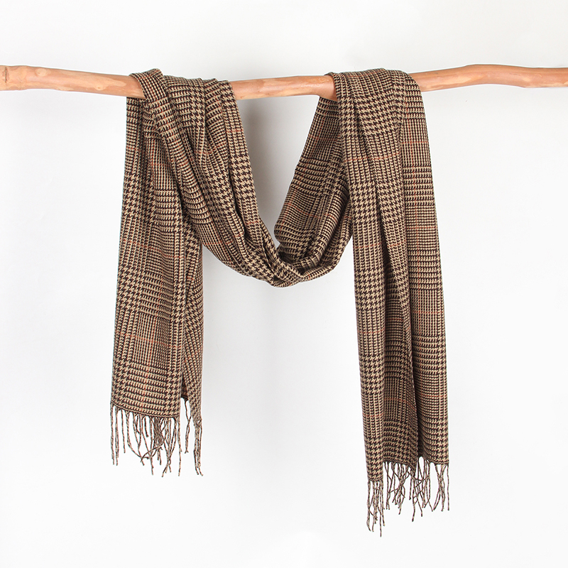 Real Wool Women Plaid Scarf Winter Pashmina Shawls Cashmere Thick Wraps Lady Tassel Warm Scarves Female Hairy Bufanda Stole 5