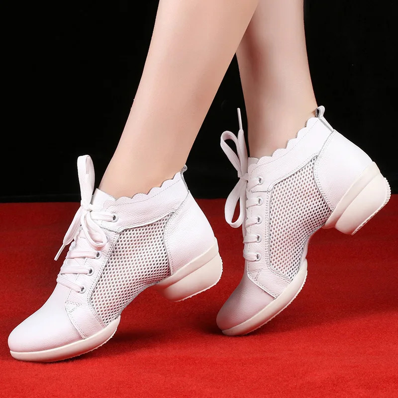 Dance Shoes Womens Modern Soft Outsole Jazz Sneakers Real Leather Breathable Womens Dance Fitness Exercise 241111