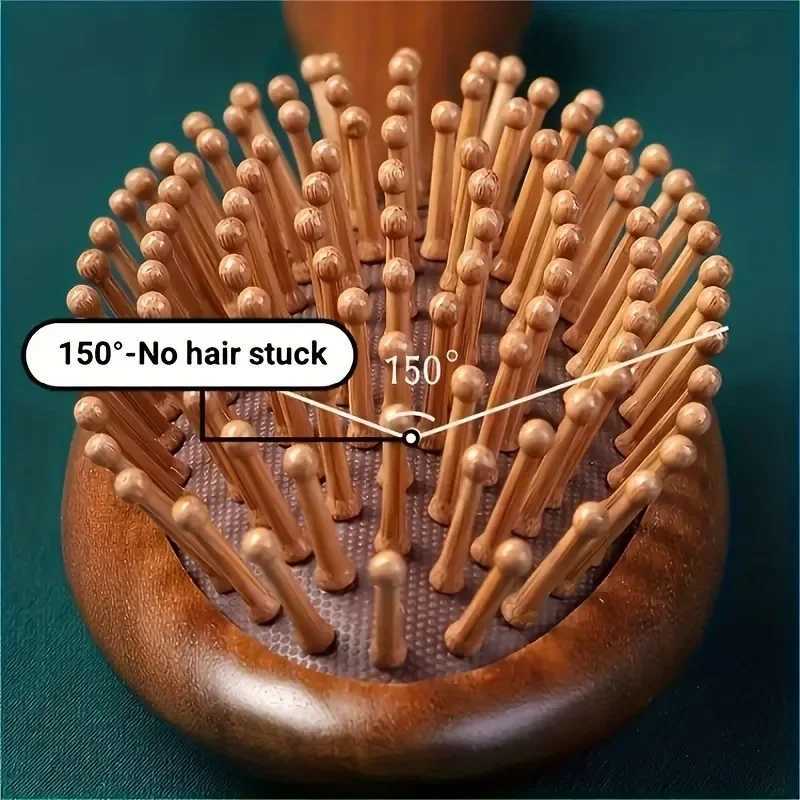 Sandalwood paddle pad hair care brush anti-static wooden scalp massage comb household hair smoothing tool with spherical teeth W241112
