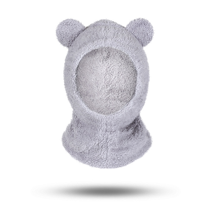 Cute Balaclava with Bear Ear Winter Women Beanies Caps Hood Warm Thick Plush Hat Scarf Gloves Set 3 in 1 Solid Color