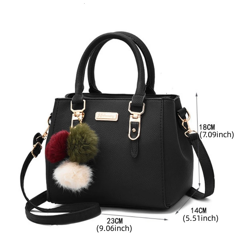 PU Leather Ladies HandBags Women Vintage Purse Plush Tassel Messenger Bags Tote Boston Shoulder Crossbody Bag 241111