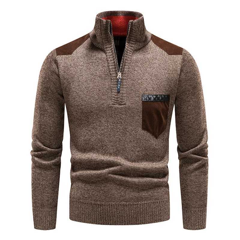 High quality mens wool sweater with half zipper jacket autumn and winter turtle neck Y2K sweater jumping mens brown polo shirt W2411111