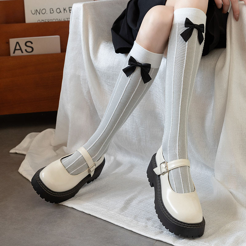 Japanese Style JK Long Socks Stockings Sweet Black Bowknot Kawaii Cute Women Stockings Lolita Sweet Girls Knee Socks Stockings 272fa