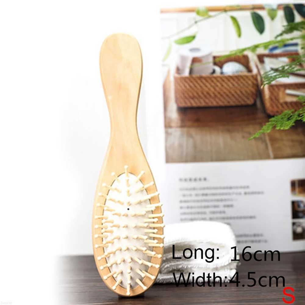 Bamboo and wood hair brush anti-static oval head meridian massage comb W241112