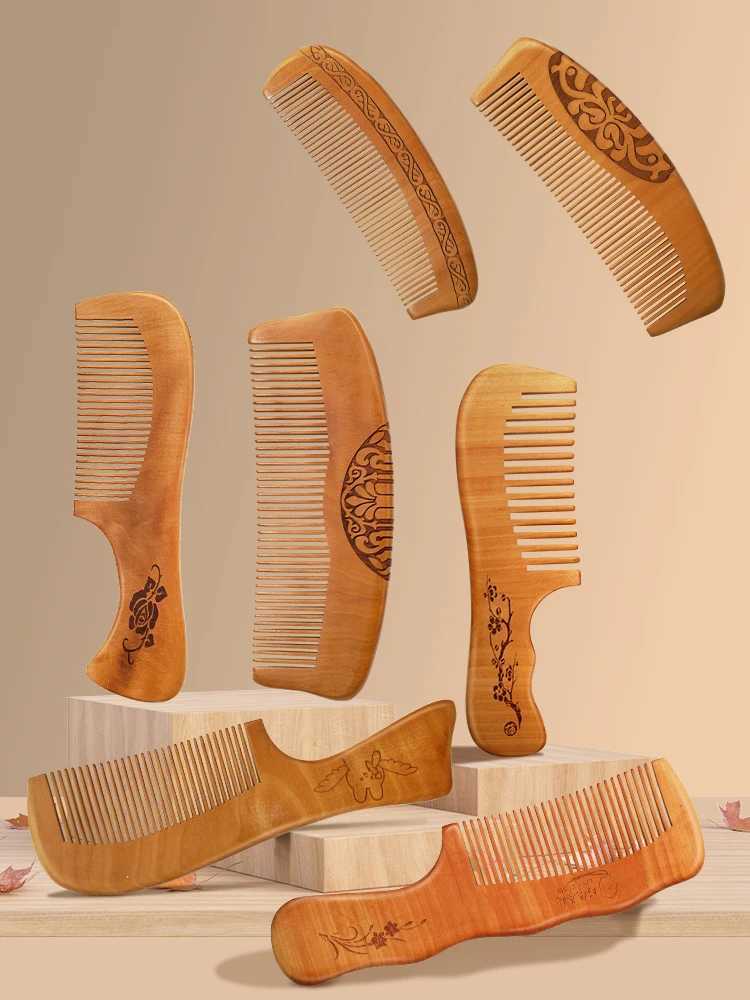 Natural peach wood comb anti-static wide tooth hair comb hair massage hair care comb hair stripping portable W241112