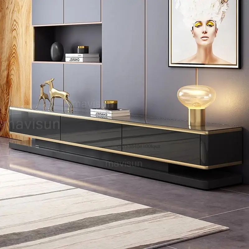 Luxury Modern Coffee Table Tv Stand Cabinet Black Finish Apartment Living Room Rectangula Moveis Para Casa Sofaset Furniture