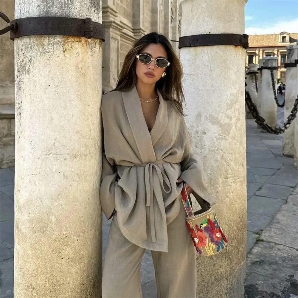 PB ZA Summer Womens Fashion and Stylish Quality Double breasted Kimono Top Pants Set 241111