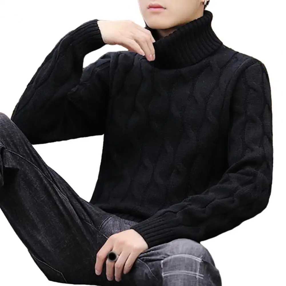 Mens Turtleneck Sweater Winter Series Thick Twisted Knitted Pullover Top Comfortable Long Autumn W2411111