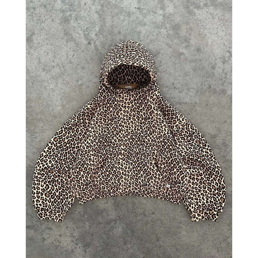 Leopard Print Y2k Retro Men's Haruku Hip Hop Zip Sweatshirt High Street Oversized Unisex Hoodie Streetwear
