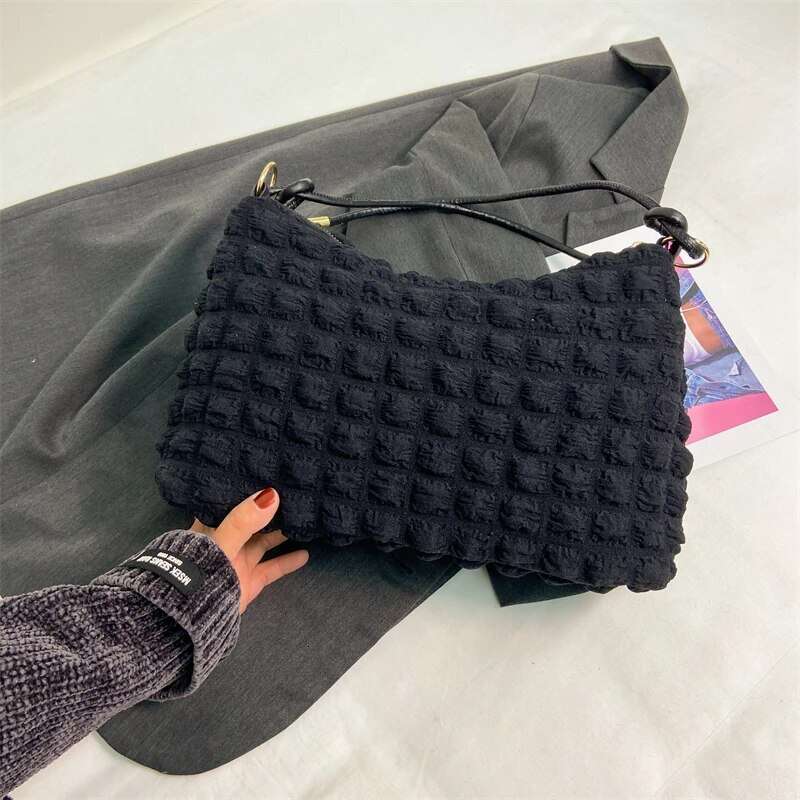 100% Polyester Solid Plaid One-shoulder Women's Bag Handbag