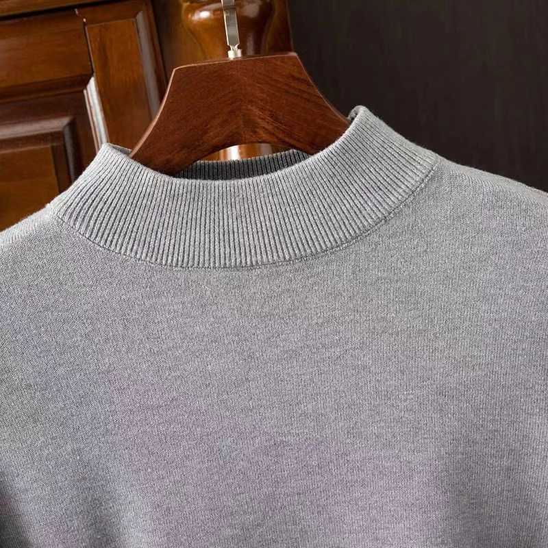 Autumn mens plain neck knitted sweater outdoor half neck solid color latte art streetwear winter warm knitted sweater W2411111