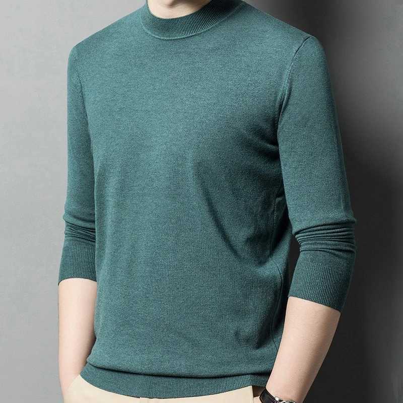 Mens long sleeved knitted sweater casual half neck thin sweater W2411111