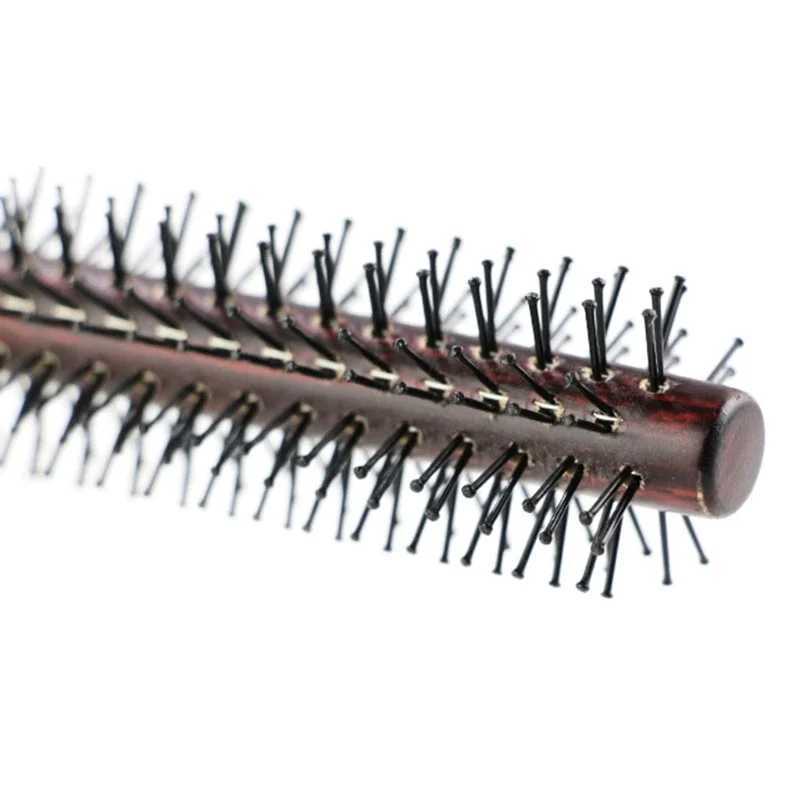 Nylon round hair brush anti-static comb blow dry bangs pear head straight hair wooden comb W241112