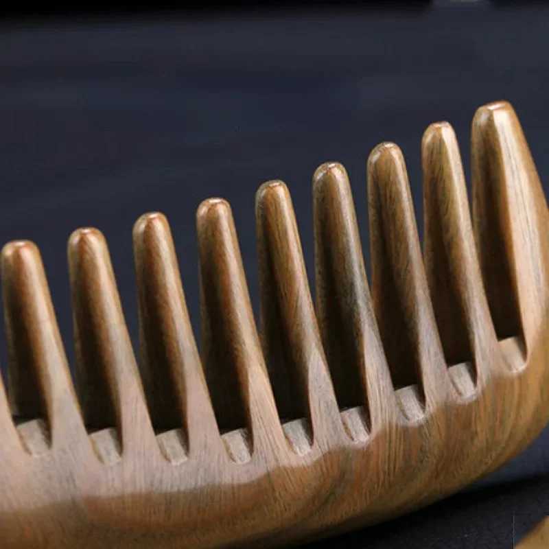 Green Sandalwood All Wood Production Traditional Craft Wide Teeth Curling Hair Home Massage Comb W241112