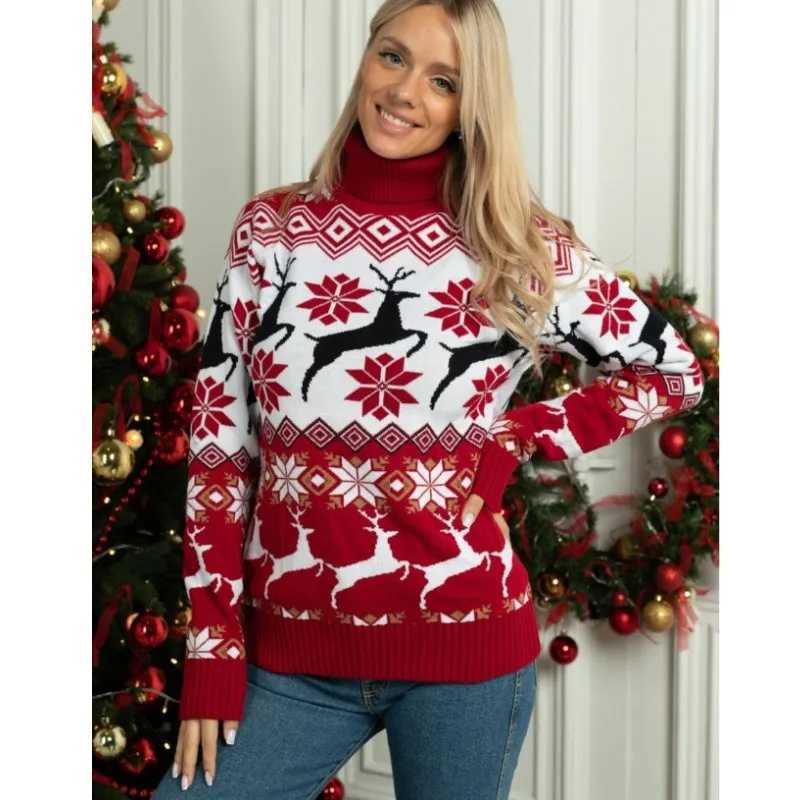 Christmas reindeer turtle neck sweater Christmas knitted long sleeved couple skydiving warm winter sweater W2411111