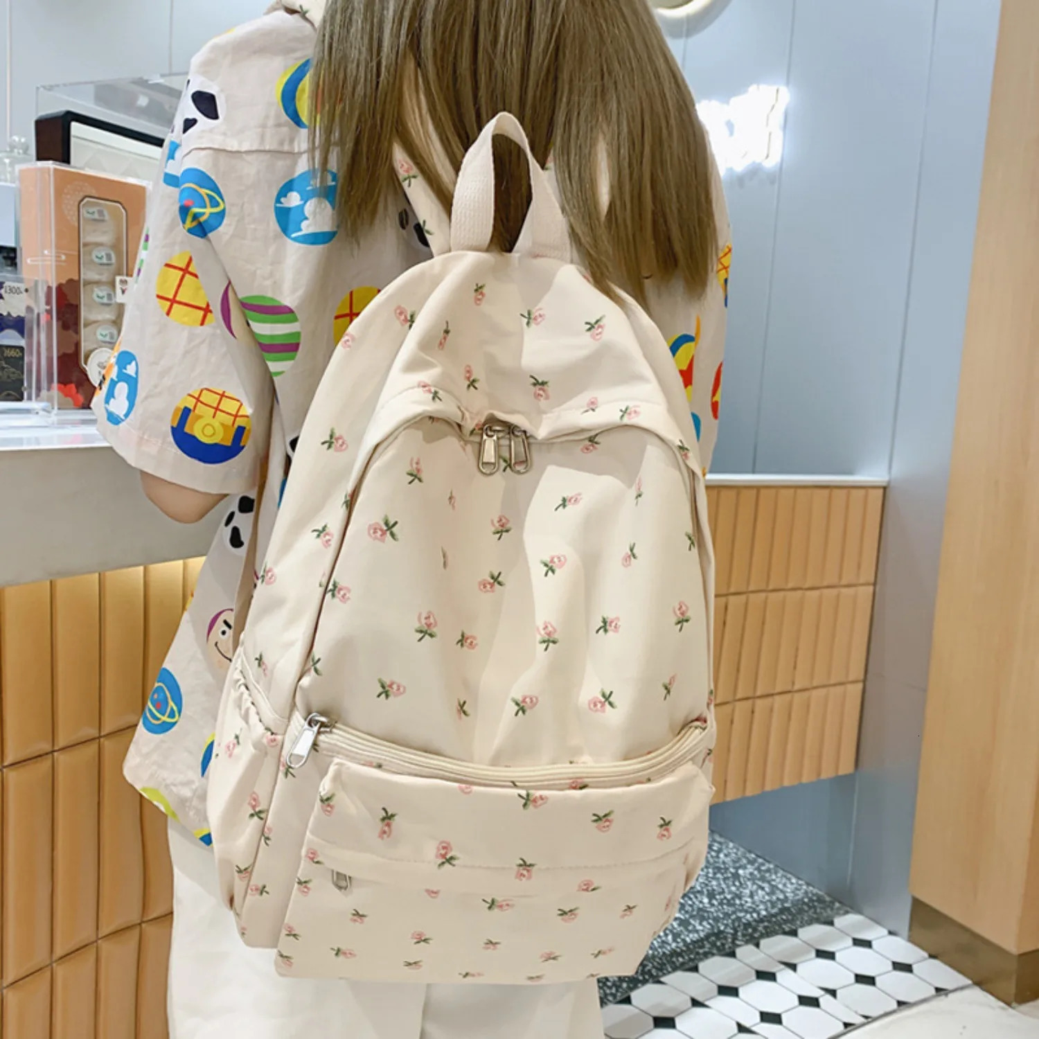 Xiao Qingxin Printed Backpack for Female High School Students College Wind Forest System Shoulder Bag Harajuku Backpack 241111