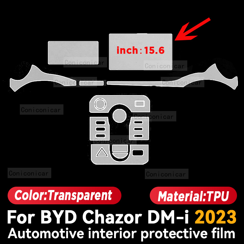 TPU Gearbox Panel Dashboard Screen Protective Film Interior Cover Anti-Scratch Car Accessories For BYD CHAZOR DM-I 2023 120 55KM