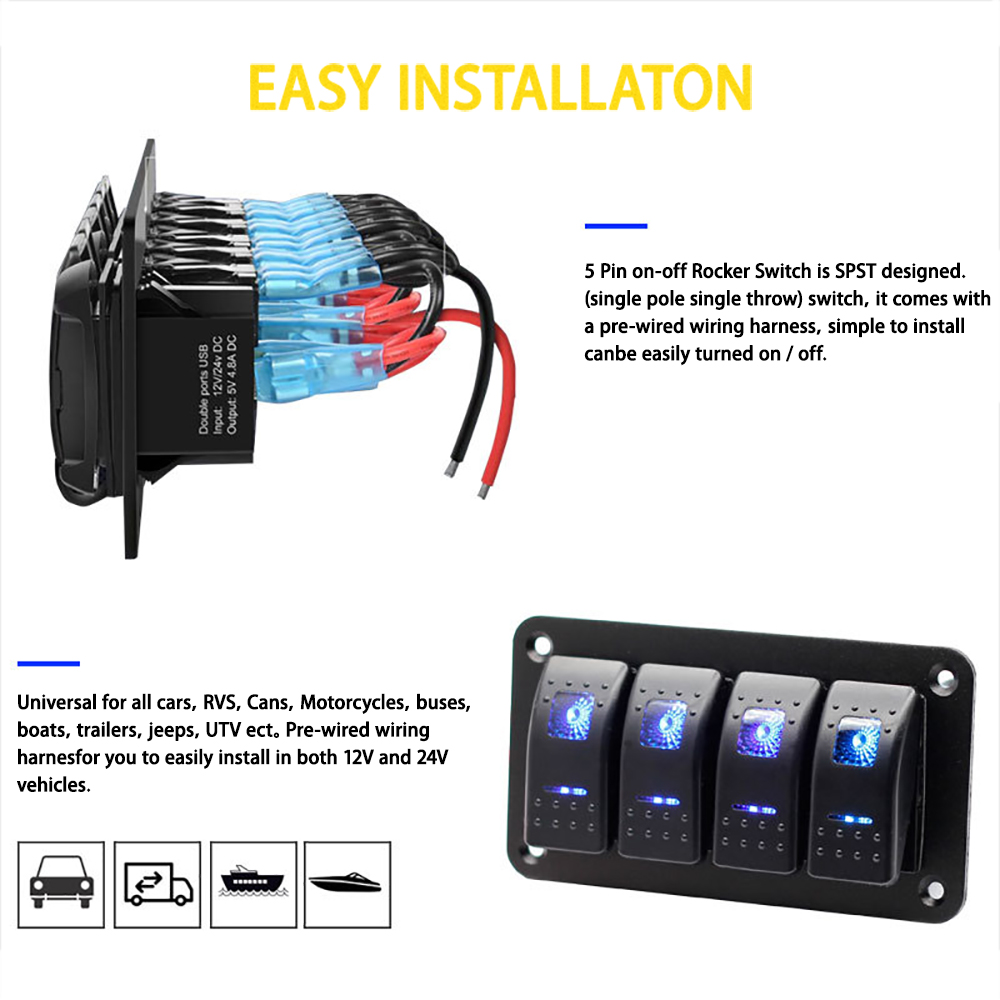 Control LED Light Boat Rocker for Marine RV Caravan Car Switch Panel Auto Replacement Parts