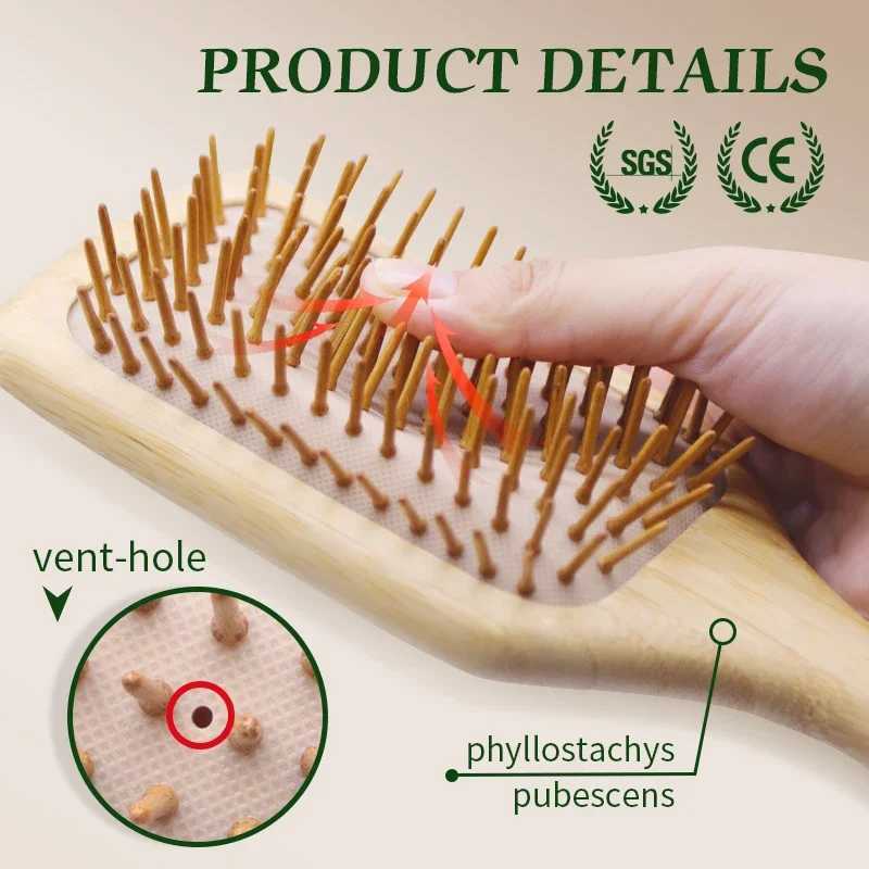 Bamboo hair brush for female styling angle removal wide teeth wooden comb for hair massage scalp anti-static hair comb curling method for girls W24111