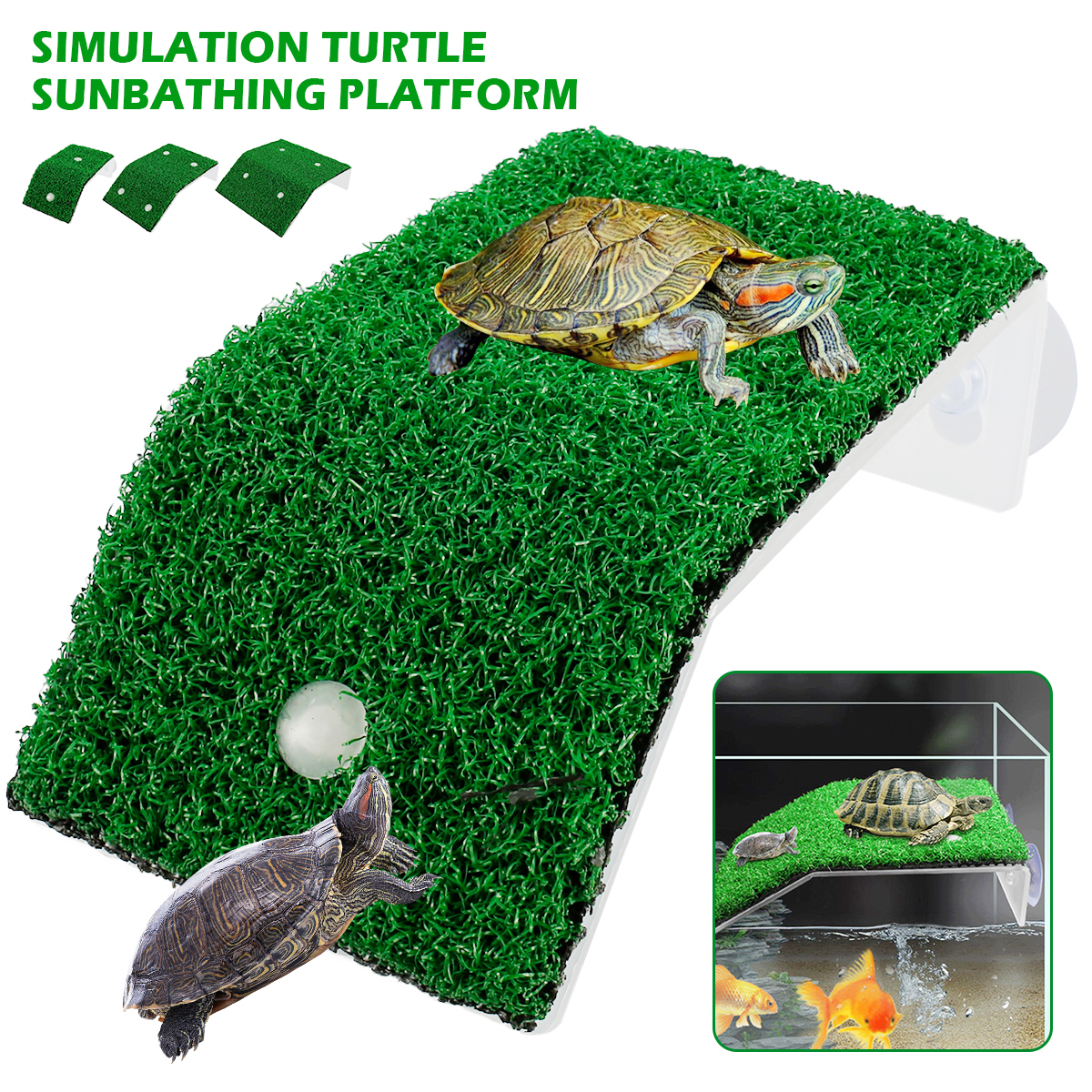 2Pc Turtle Climbing Platform Turtle Habitat Basking Resting Terrace Floating Island Simulation Lawn Reptile Aquarium Accessories