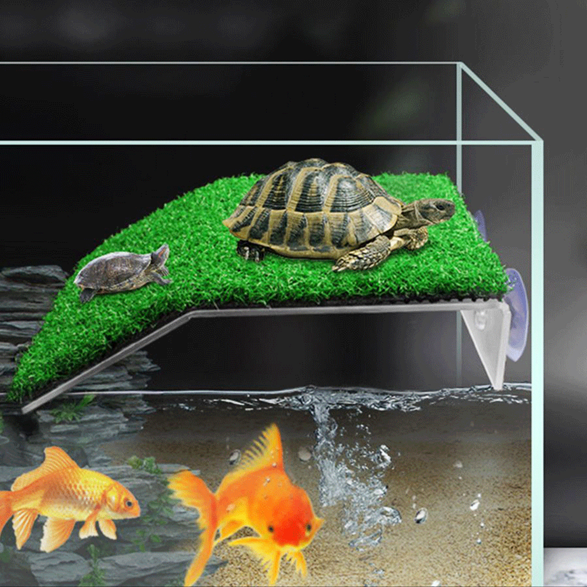 2Pc Turtle Climbing Platform Turtle Habitat Basking Resting Terrace Floating Island Simulation Lawn Reptile Aquarium Accessories