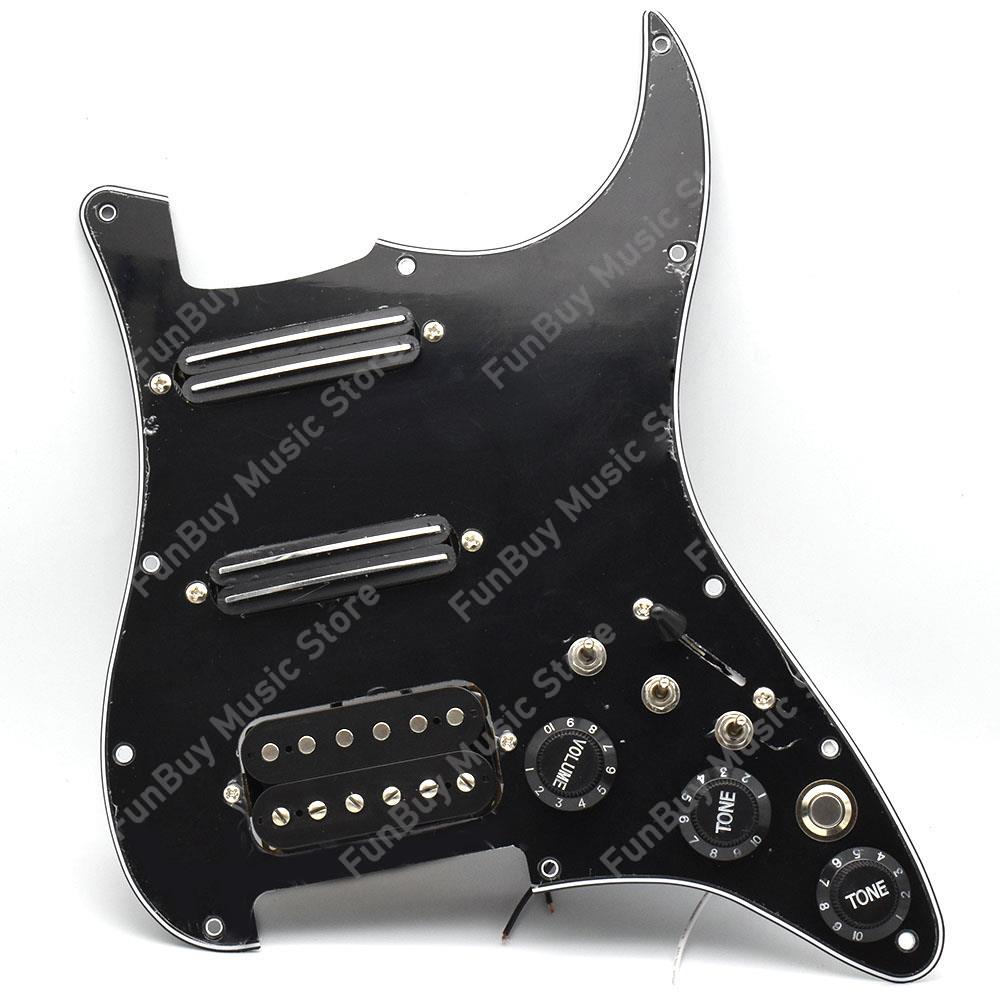 ST Electric Guitar Double Coil Pickup SSH Guitar Pickguard with Silence Switch/3.5 jackLoaded Prewired Black White