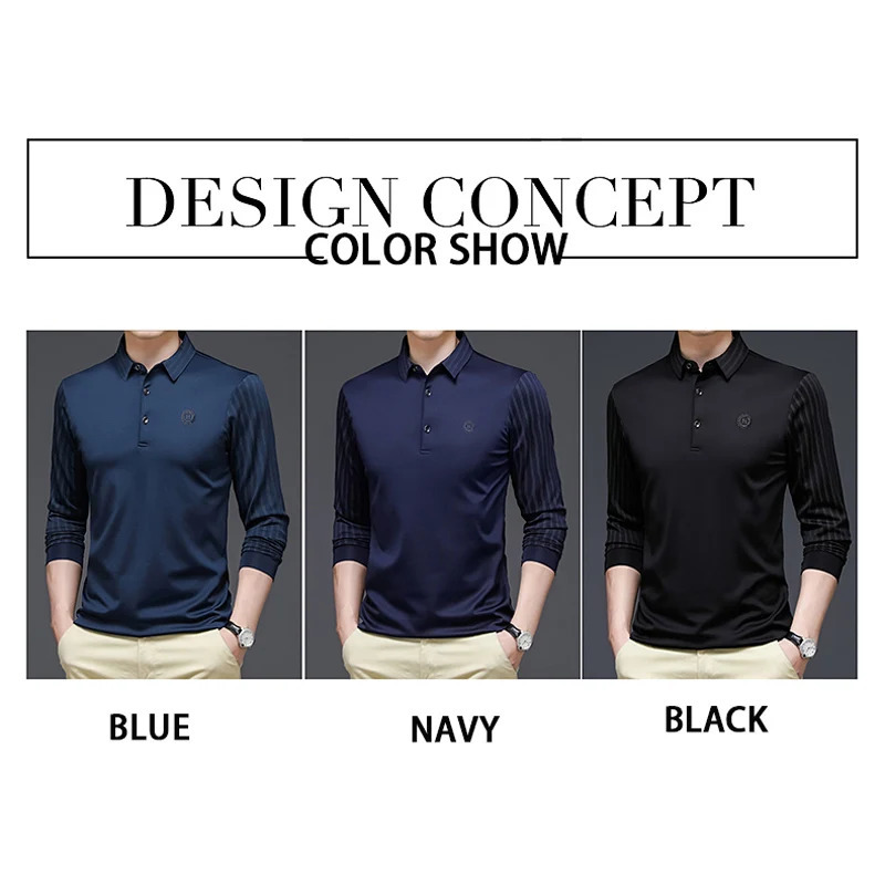 Brown Spring/Summer T-shirt Mens Collar Solid Color Long Sleeve Mens T-shirt Casual Ultra Thin Long Top 241112