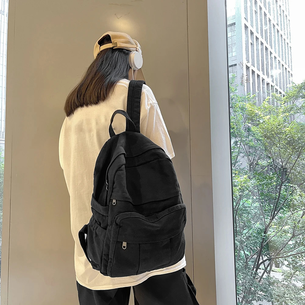 Simple Harajuku Teenage Backpack Female College Student Bag Solid Color Retro Large Capacity Leisure Travel Knapsack 241111