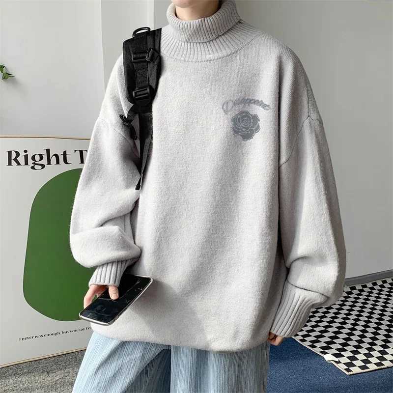 New Turtle Neck Sweater Series Long Sleeve Thick Wool Winter Warmth Youth Oversized Size with Pattern 3 Styles Pulling Flower W2411111