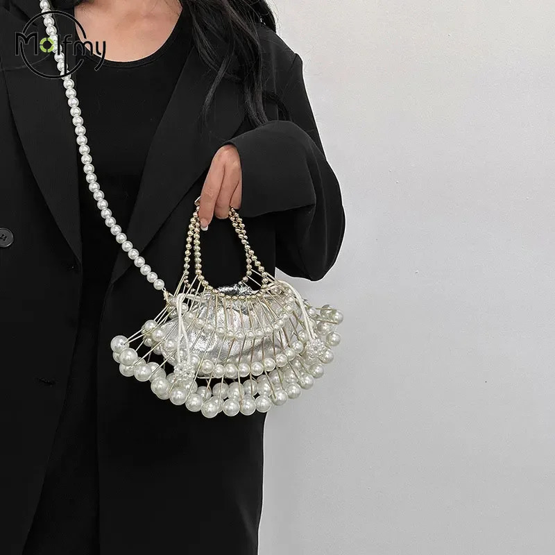Evening Clutch For Women Shoulder Sier Pearl Advanced Party Wedding er Handbag Purse Hollow Crossbody Bag 241111