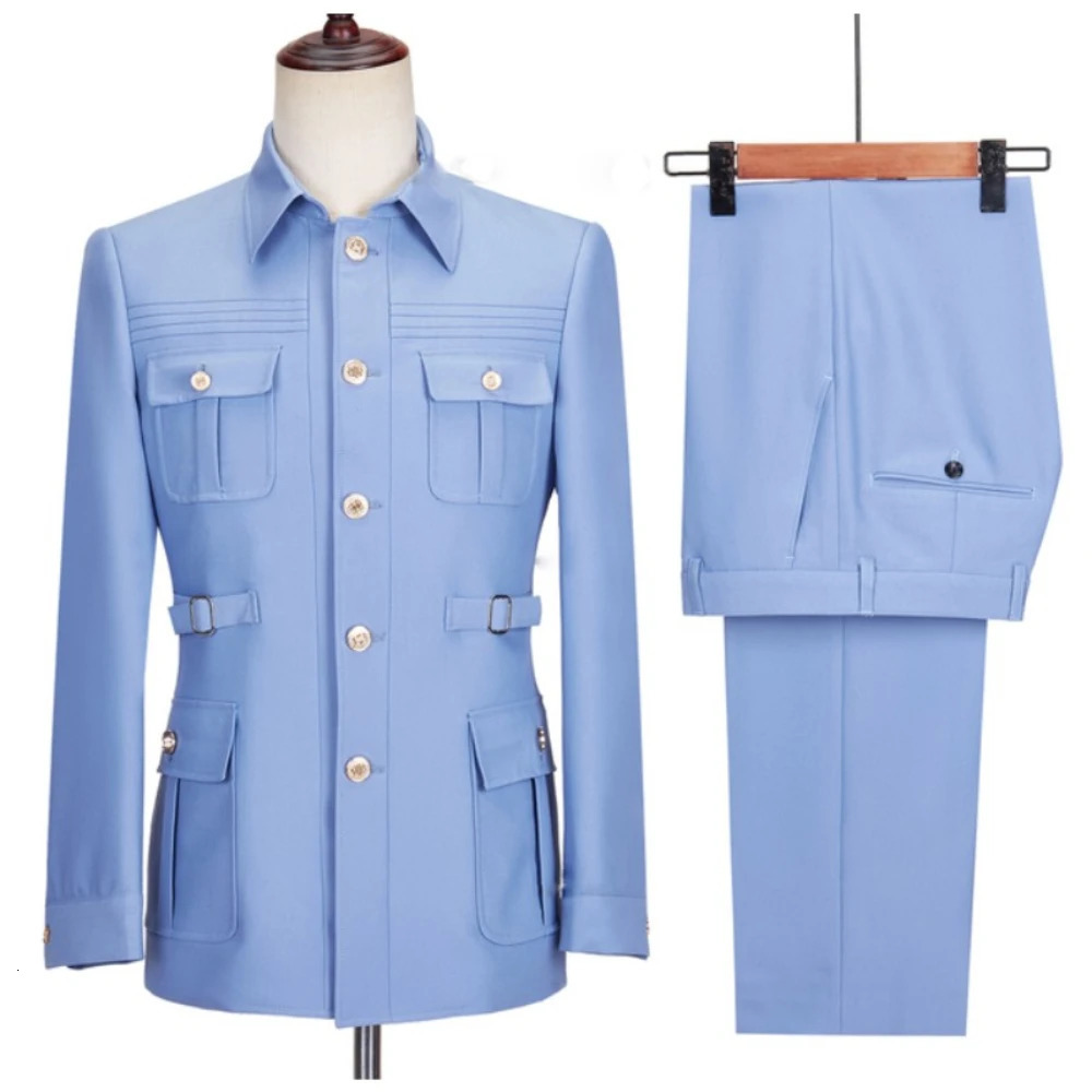 Light Blue Business Men Suits Regular Fit Custom Made Set Wedding Groom Prom Blazer Suit Male Clothing 2 Pieces Set 241111