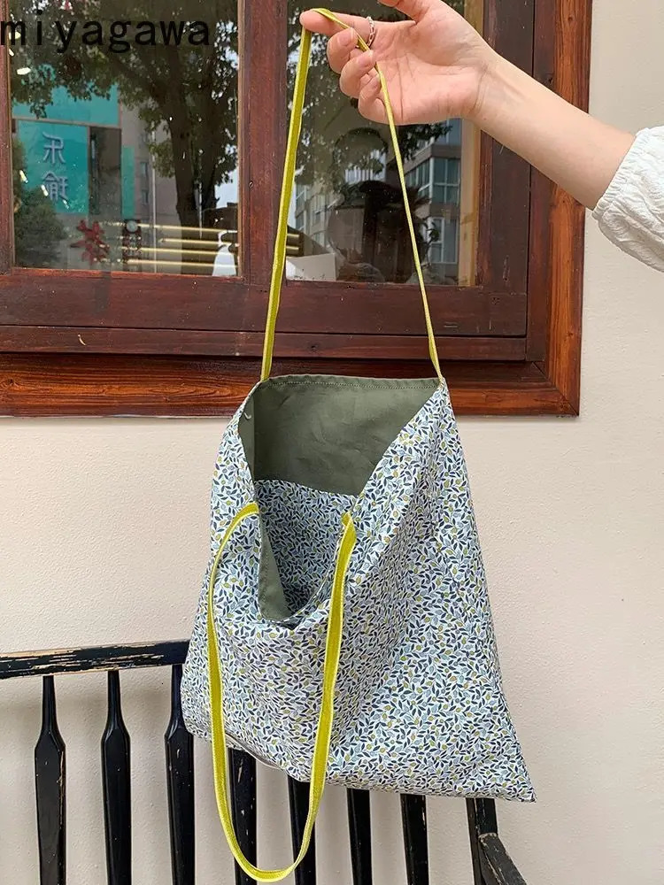 Miyagawa Cusal Korean Flower Canvas Womens Bag Large Capacity Shoulder Bag 241111