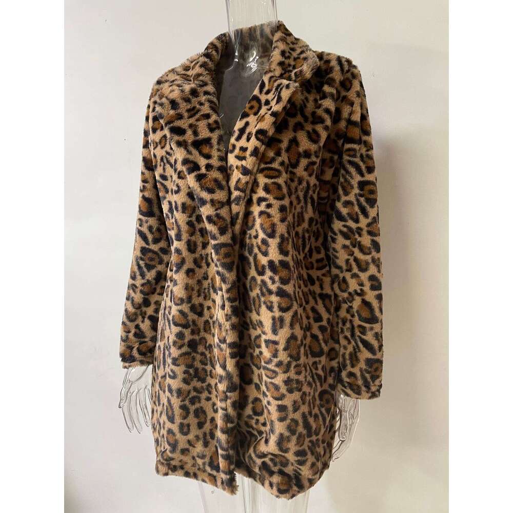 shanshi fur coat women autumn/winter leopard print women's fashion temperament faux with pockets and loose fur coat