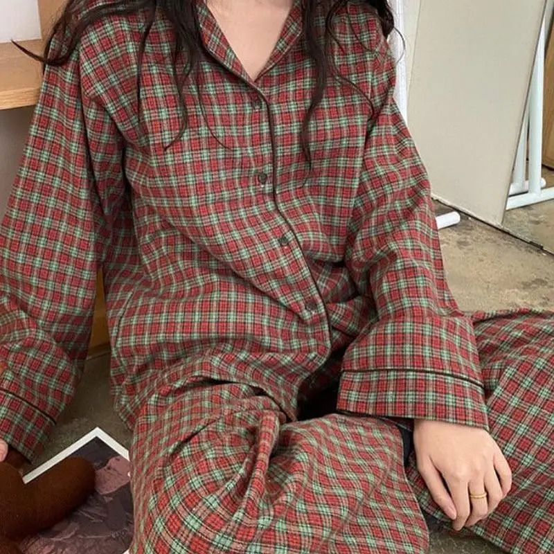 Womens Pajama Set 2XL Plus Size Long Sleeve Mens Pajama Womens Home Pajama Collar Button Solid Color Womens 2-piece Set 241112