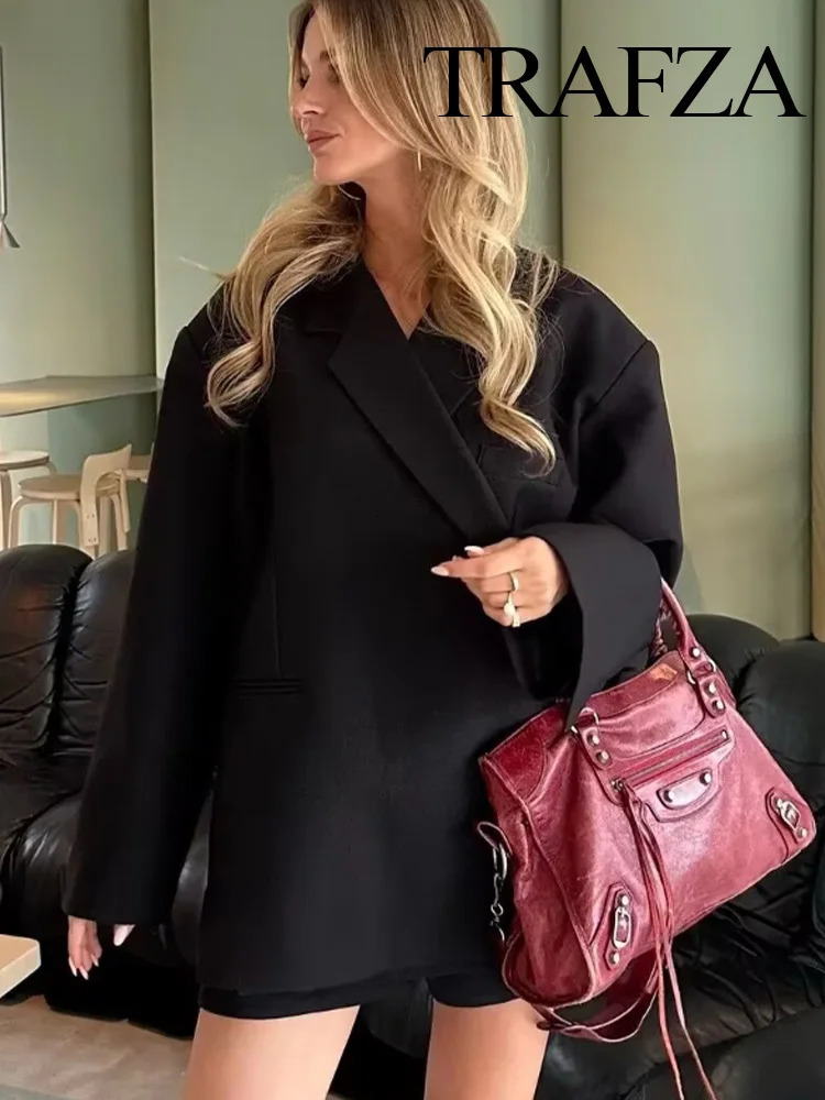 TRAFZA Womens Fashion Long Sleeve Collar Pocket Decorative Jacket Autumn Womens Casual Single Button Solid Color Sports Jacket 241111