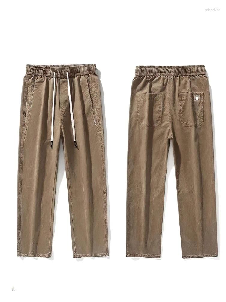 Mens Pants Cotton Straight Casual Men Work Wide Leg Brown Long Cargo Trousers Loose Drawstring Sweatpants Male