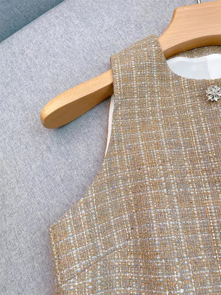 High Quality Autumn Fashion Plaid Tweed Set Women Elegant Single-breasted Vest Or Temperament Straight-leg Pants Ladies 241112