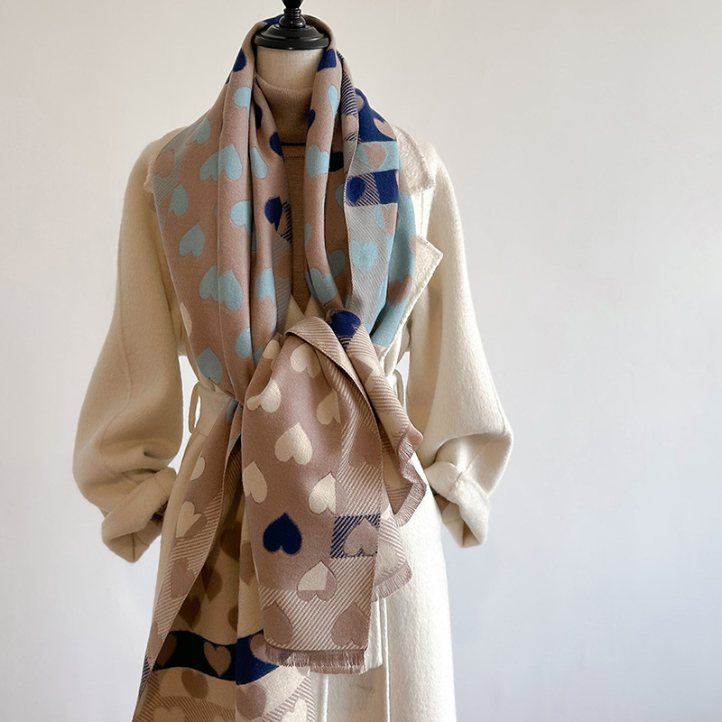Fashion Gentle Korean Cashmere Women Scarf Love Pattern Design Thicken Warm Big Shawl Versatile Long Pashmina Neckerchief 2023 75b82