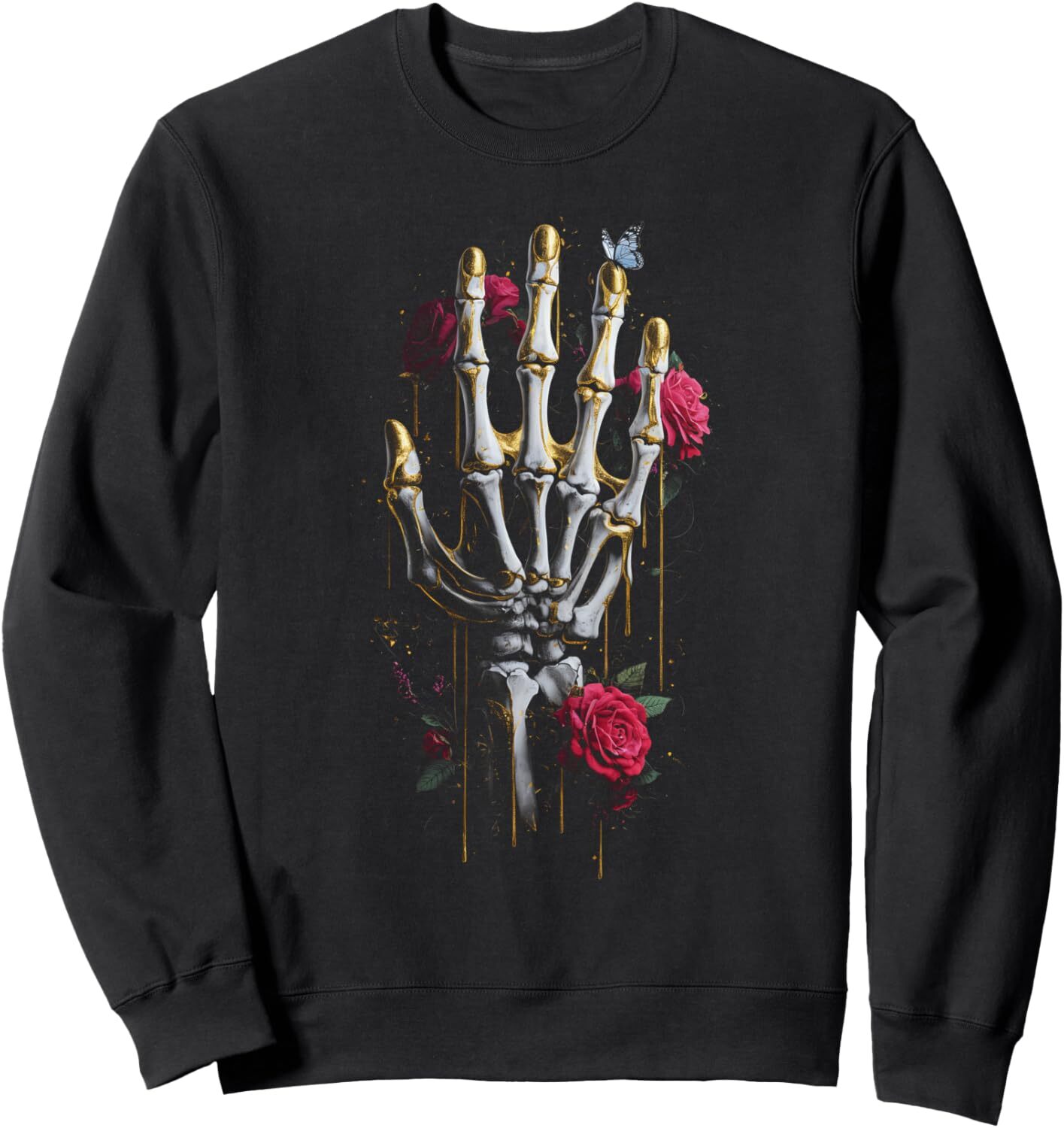 Long Sleeve Shirts for Men sweatshirt Skeleton Hand Roses Dripping Art Graphic Tees Sweatshirt T shirt Tee Streetwear Casual tops clothes