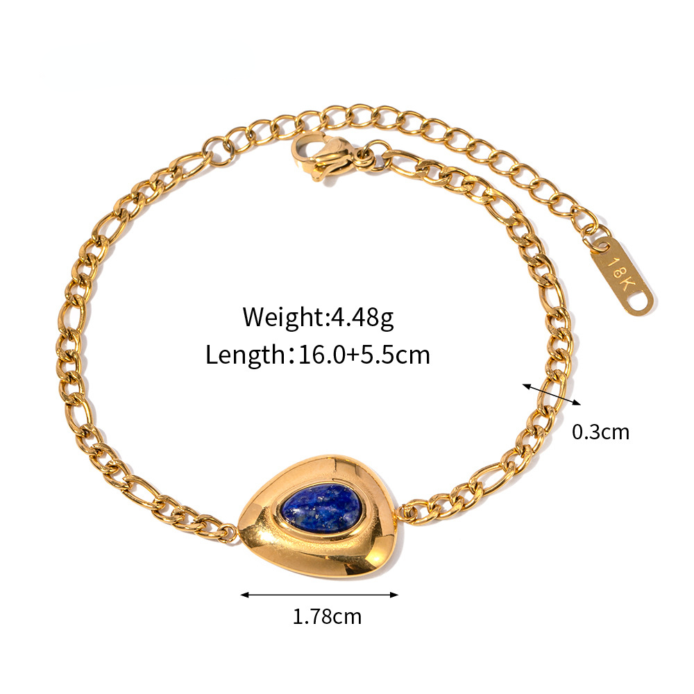 Minimalist Designer Bracelet for Women Plated 18k Gold Stainless Steel Lapis Lazuli Triangle Inlaid Lapis Lazuli Pendant Bracelet Wholesale of Daily J